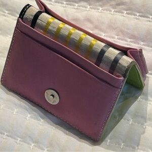 Designers Guild Green/Pink Leather Business Card Holder